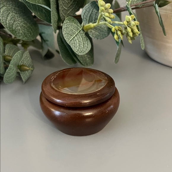 Vintage Other - Vintage Brown Wooden Felt Lined Keepsake Box with Lid
